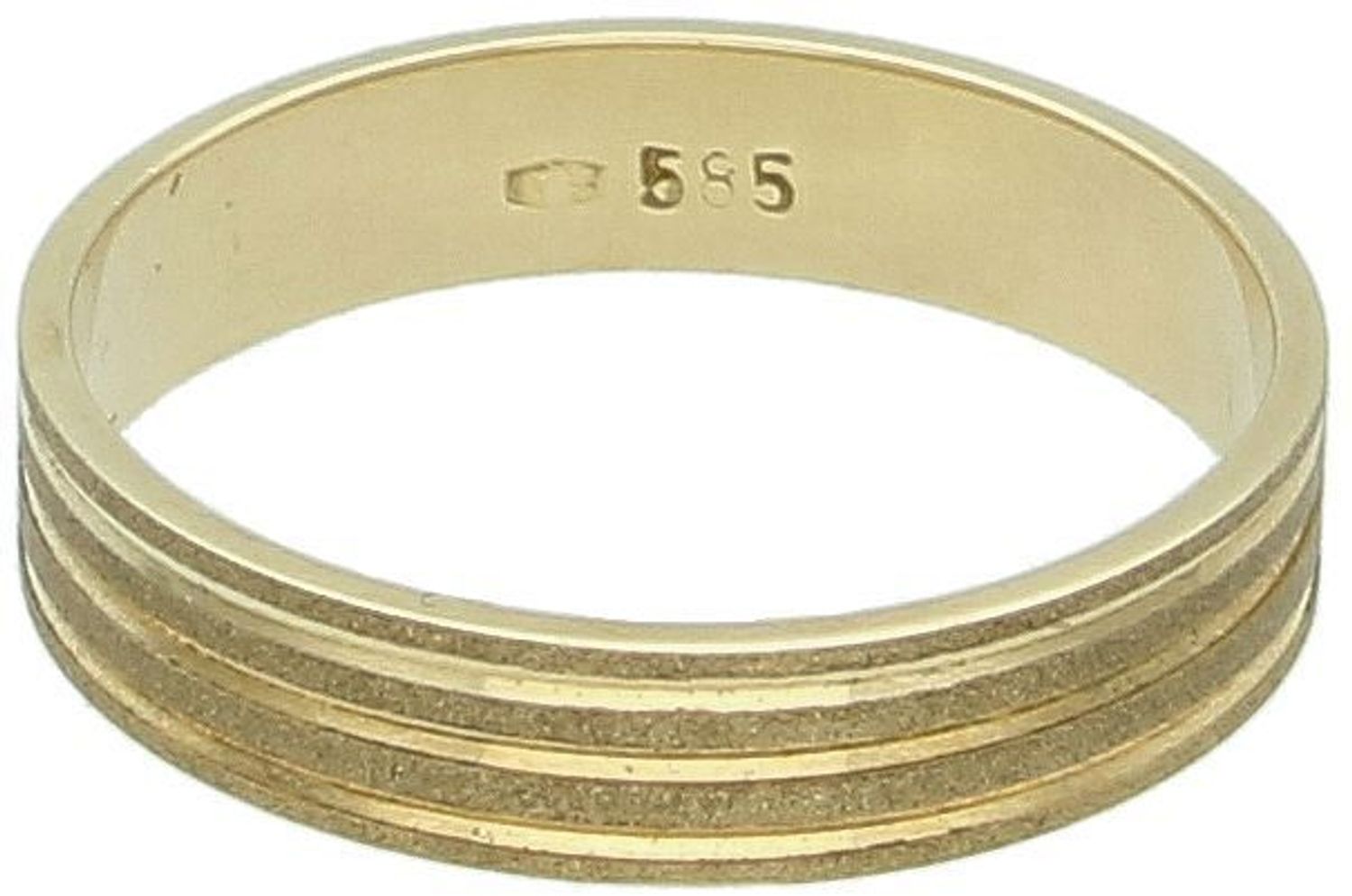 Złota obrączka damska piaskowana w paski 4 mm  Złoto 585  Rozmiar 15.jpg